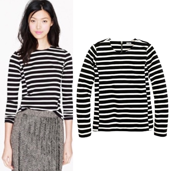 J. Crew Tops - J Crew Sailor Side Seam Striped Top M Black Quarter Sleeve Heavyweight Cotton